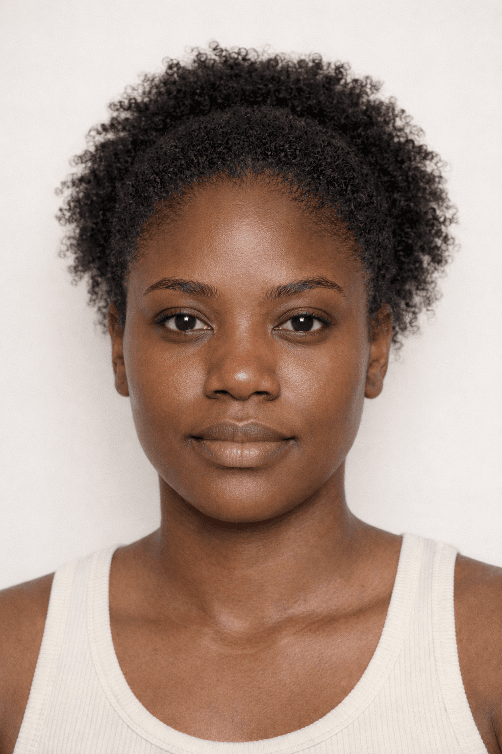The same woman's skin after Peony — even-toned and luminous