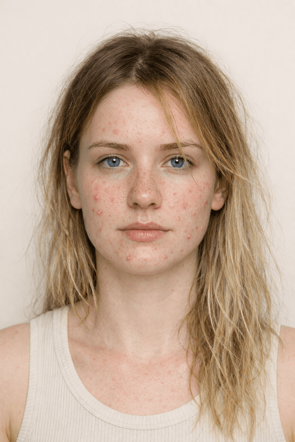 A woman's skin before Peony — redness and breakouts