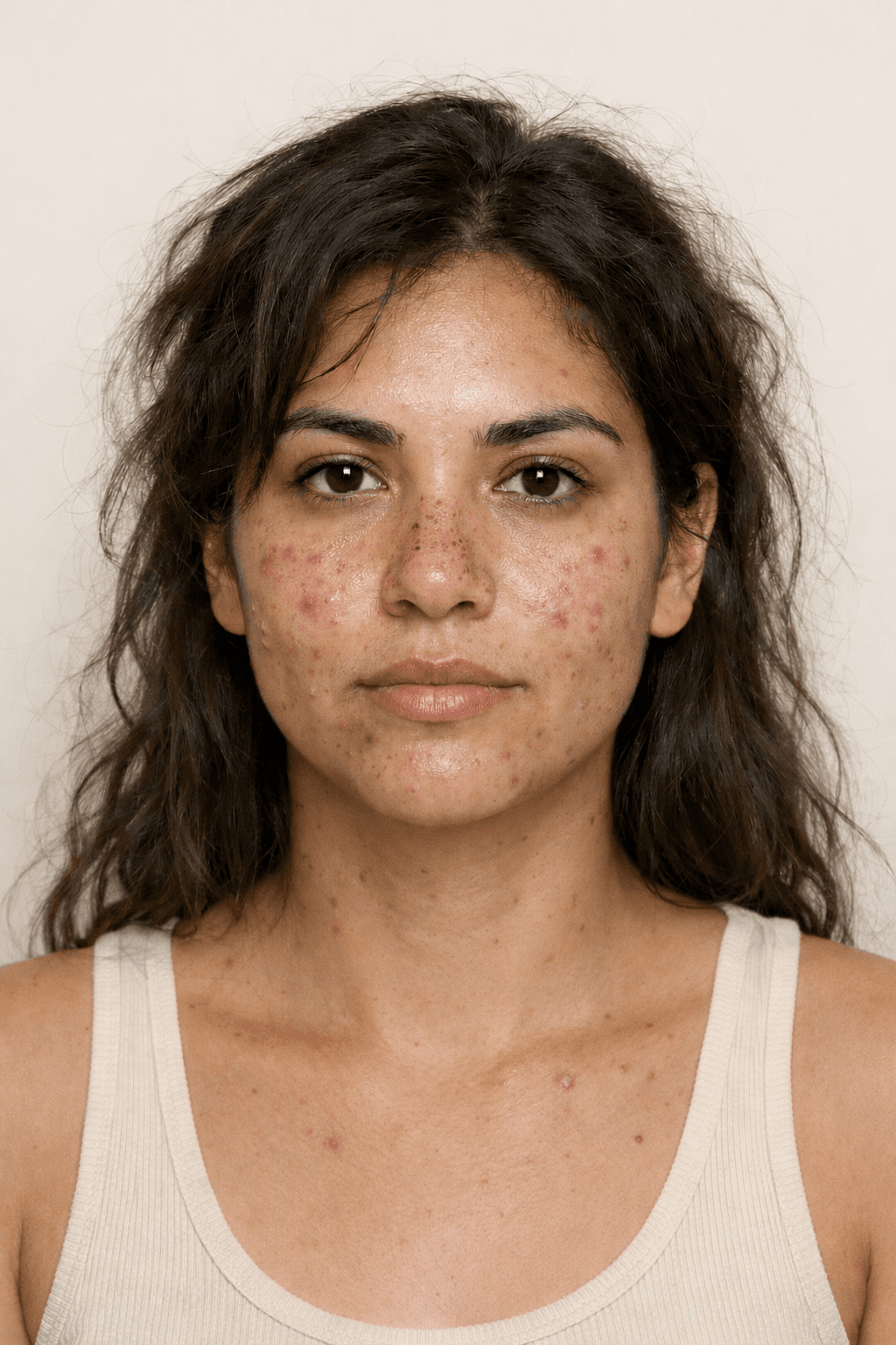 A woman's skin before Peony — acne and hyperpigmentation